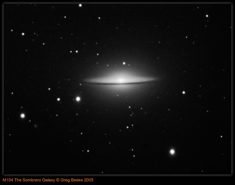 M104.jpg - Title: M104 By: Greg Beeke M104 doesn't really get high enough from the UK, but I was pleased to pick out a little detail in the disk. 13x60s with the SXV-H9 on the 250mm f/6.3 Newtonian at Prime Focus.