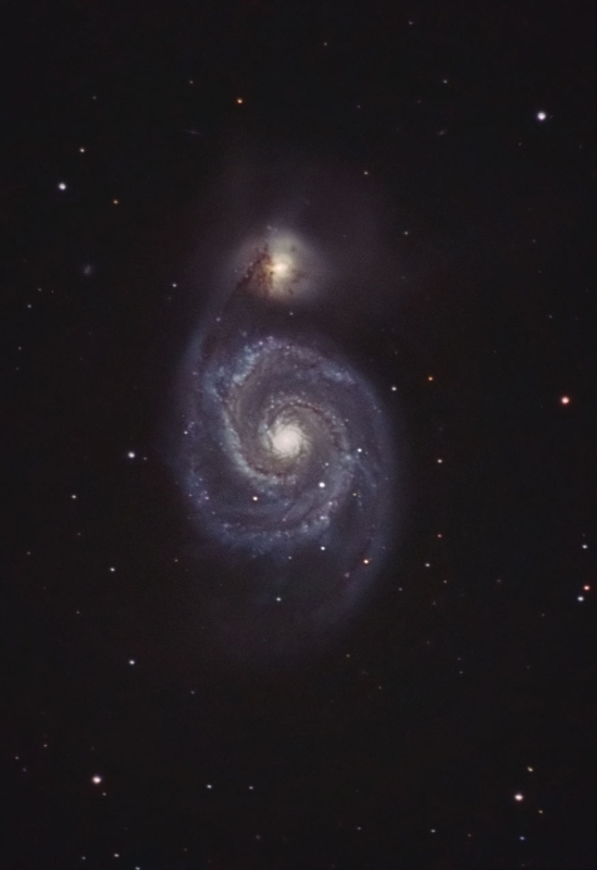 M51.jpg - Title: M51 Whirlpool Galaxy Widefield By: Greg Beeke L=25min, R=10min, G=10min and B=15min in 60s subs, unguided. Colour binned 2x2. Taken with SXV-H9, 8" LX200 with 0.63FR. Aligned in AstroArt and AIP4WIN. L+LRGB in PS.
